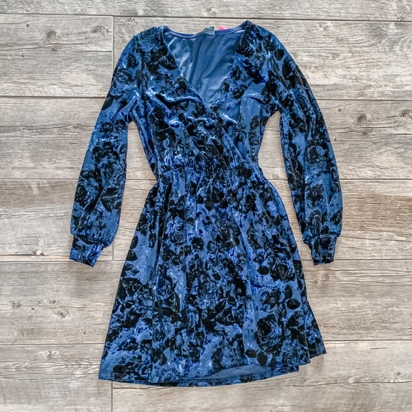 NWT MODCLOTH Blue Velvet Dress - Picture 1 of 6